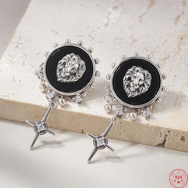 Stud Küpe S925 STERLING Gümüş Takılar Kadınlar İçin Saplamalar Moda kabartma Aslan Akik Püskül Çapraz Kulak Takı