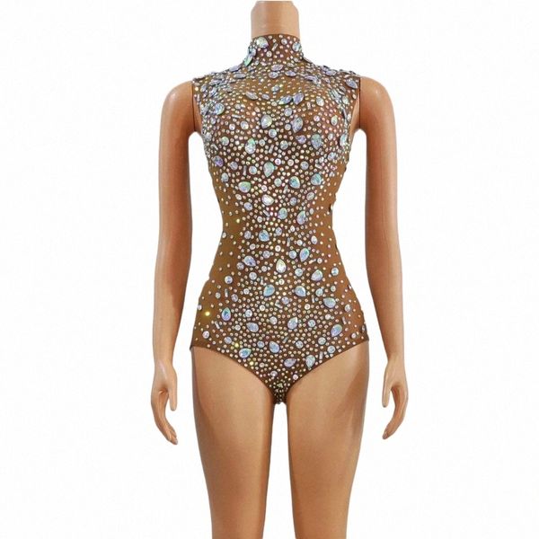 Glitter Rhineste Body Donna Sleevel Drag Queen Stage Wear Costume Ballerino Cantante Body sexy d9RU #