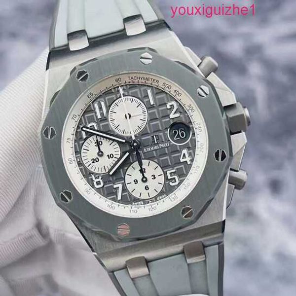 Лучшие наручные часы AP Royal Oak Offshore Series 26470IO Мужские часы Серое керамическое кольцо Титановый металлический календарь с хронометражем 42 мм Автоматические механические часы