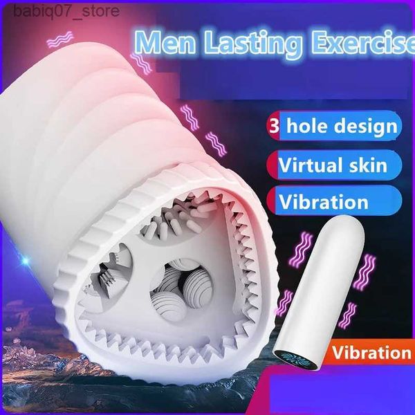 Andere Massageartikel 3-Loch-Design Herren-Masturbationsbecher, weicher Katzenvibrator, Sexspielzeug für Erwachsene, Ausdauertraining, Sexprodukt, Herren-Vakuum-Taschenbecher Q240329