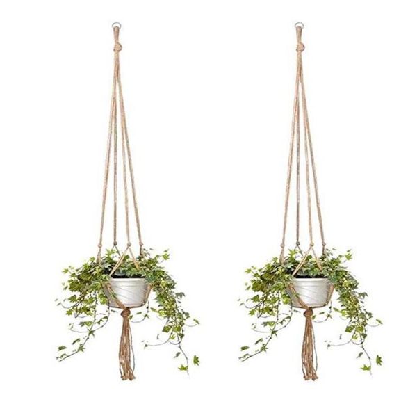 Cabide de plantas corda de juta vaso de flores artesanal tricô suporte de plantas cesta suspensa com gancho novidade interior ao ar livre casa jardim balco5034127