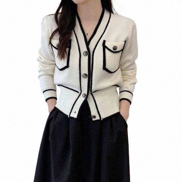 Francês nicho luz familiar de malha cardigan jaqueta feminina pequena senhora perfumada real irmã design cor ctrast camisola k3Pr #