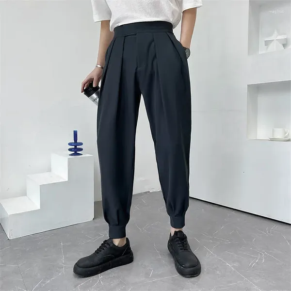 Pantaloni da uomo 2024 9 parti lunghezza alla caviglia da uomo leggeri pantaloni a pieghe sottili moda casual streetwear abbigliamento da lavoro