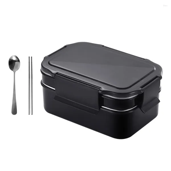 Dinkware Double Layer Lunchbox giapponese Bento Box Box in acciaio inossidabile Box per bambini Picnicking Office School Escalking Camping Black