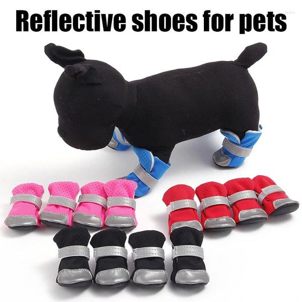 Sapatos de vestuário para cães para cães pequenos filhote de cachorro pé capa antiderrapante botas pet protetor de pés de sola macia com cinta reflexiva