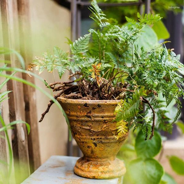 Vasos estilo europeu retro angustiado pés altos flor pote cesta mercearia jardim planta verde jardinagem nórdico interior