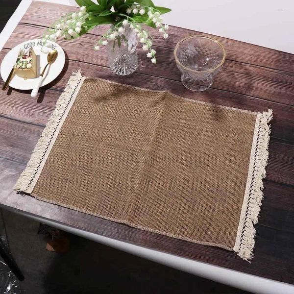 Tapetes de mesa criativos quadrados jantar almofadas com renda natural juta placemats esteira cozinha jantar decoração cáqui