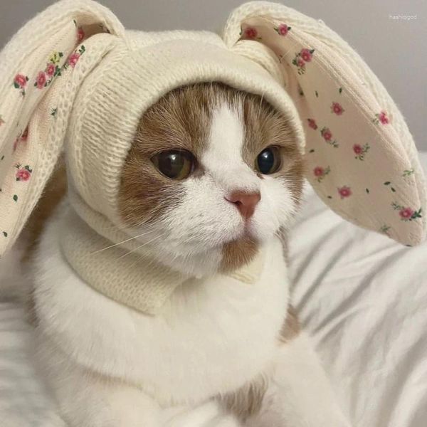 Abbigliamento per cani Cappello a forma di orecchie in maglia per gatto Halloween Festa dispettosa per animali domestici Inverno Mantieni caldo con fodera floreale KXRE