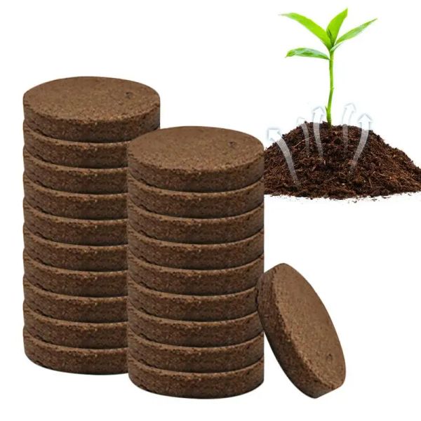 Substrat 20pcs Kokosnussfaser Coir Pellet Bodensamen Starterkompression Pellet Sämlingsnetzblumblüte Bodenblock Gartenzubehör