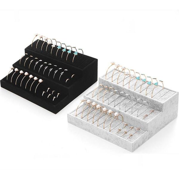 Caixas de jóias 30 Grads Veet pulseira de couro pulseira colar organizador suporte de exibição rack preto cinza 240x260x190mm gota deliv dh9rh