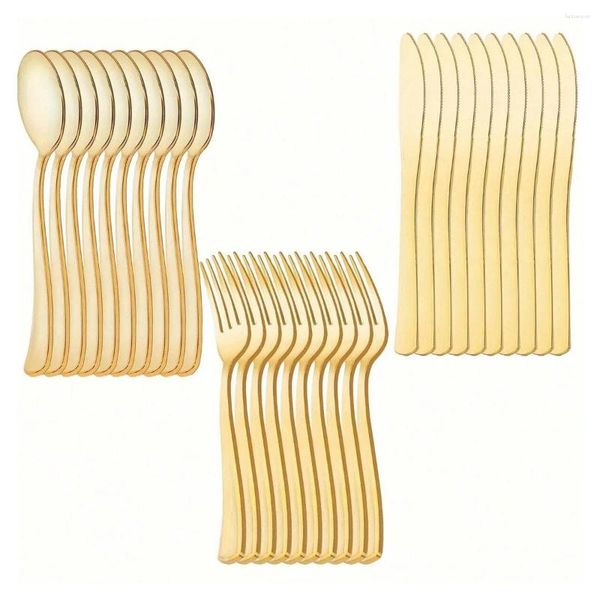Louça descartável 30pcs conjunto de talheres de plástico dourado inclui 10 garfos de ouro colheres facas de casamento e festa lavável