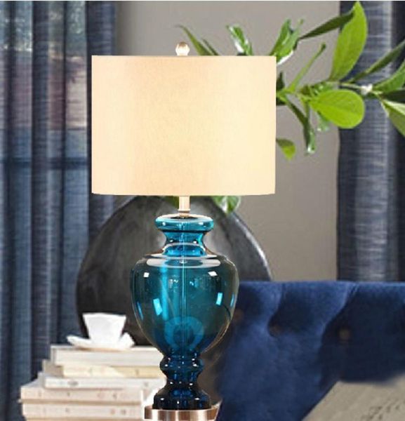 Amerikanische blaue Glastischlampen, Schlafzimmer, Arbeitszimmer, Nachttischlampe, Wohnzimmer, dekorative Tischleuchte LR0082814587