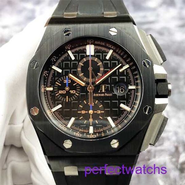 AP Tourbillon Relógio de Pulso Royal Oak Offshore Série 26405CE Relógio Masculino de Cerâmica Preta Azul Temporizador de Agulha Relógio Mecânico 44mm