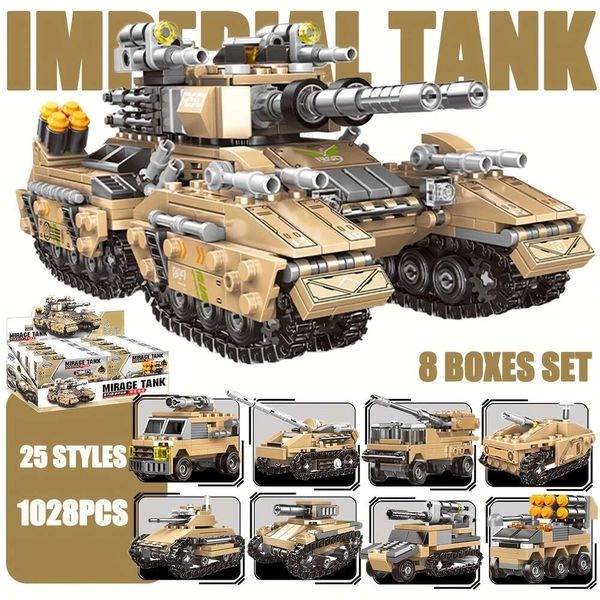 Regalo giocattolo di assemblaggio di blocchi di costruzione della serie di modelli di carri armati, un must per gli appassionati militari con 1028 pezzi.