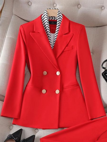 Abiti da donna Moda Donna Blazer Donna Autunno Inverno Nero Rosso Bianco Manica lunga Doppiopetto Slim Giacche da donna Cappotto