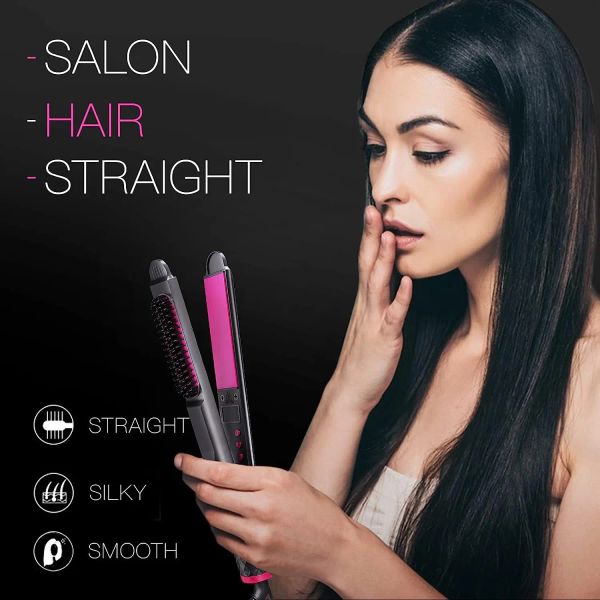 Ferros alisador de cabelocurling flat iron 3in1 aquecimento rápido elétrico quente pente cerâmica iônico alisador plana ferro feminino escova de cabelo