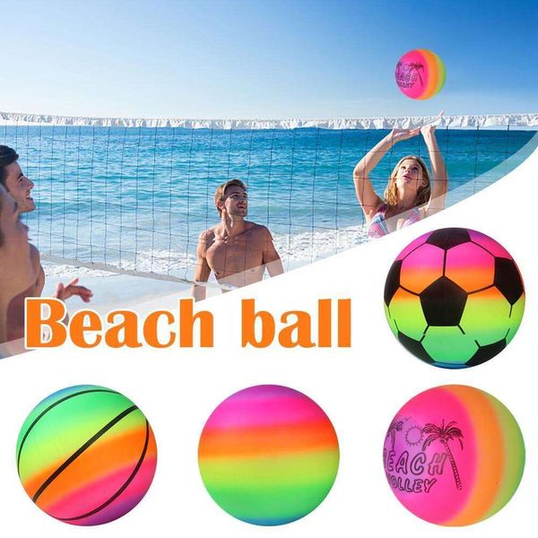 Nuovo 1 Pz 21Cm Iatable Estate Gomma Arcobaleno Pallone da spiaggia Giocattolo per bambini Promuove l'attività fisica Parti di costruzione durevoli