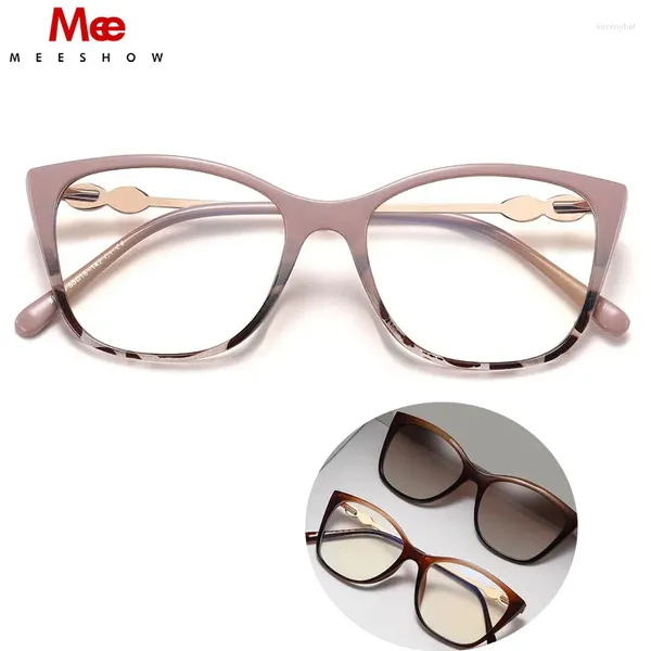 Montature per occhiali da sole Meeshow 2 in 1 Clip su donna UV400 Miopia ottica polarizzata Occhiali magnetici anti luce blu Cornice Retro Cat Eye