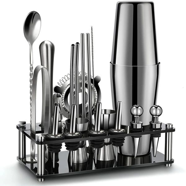 Boston Cocktail Shaker Set Kit da barista da 20 pezzi per bar domestico Bere vino Martini Mixer Cocktail Shaker Strumento da barista 550 750ML 240319