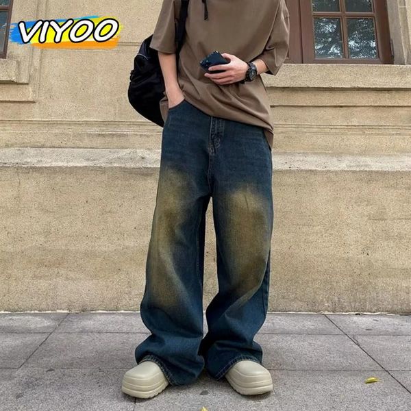 Jeans masculinos y2k vintage lavagem baggy para homens casual denim calças de perna larga rua trabalho desgaste calças masculinas roupas coreanas