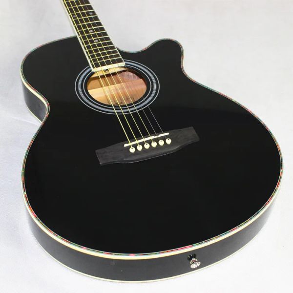 Chitarra Chitarra acustica elettrica nera 6 corde d'acciaio Balladry Folk Pop Thin Body Flattop 40 pollici Guitarra Highgloss Cutaway Electro