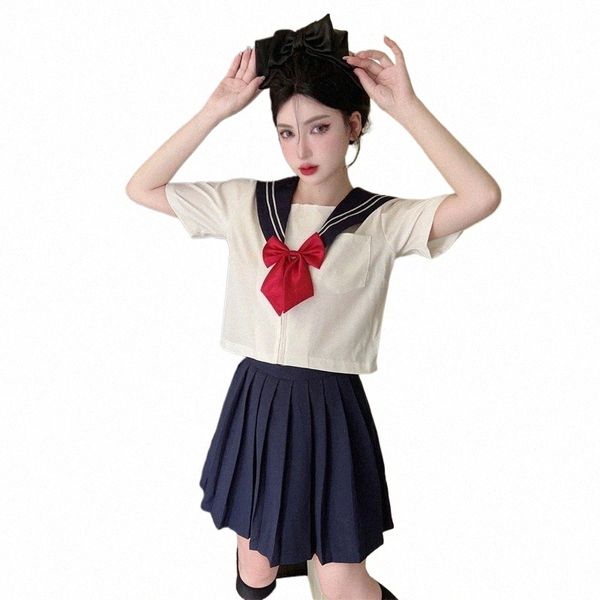 2023 japanischen Stil S-2XL Student Mädchen Schuluniformen Mädchen Marine Kostüm Frauen Sexy Navy JK Anzug Sailor Bluse Falten Rock x1nD #