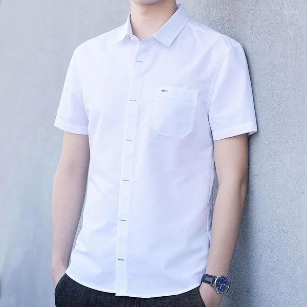 Camisas de vestido masculinas roupas simples e blusas para homens homem branco tops formal social estilo coreano marca de verão com mangas de alta qualidade