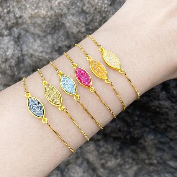 Charme Pulseiras FLOLA Espumante Multicolor Druzy Pedra Olho Para Mulheres Cobre Banhado A Ouro Ajustável Dainty Jóias BrtC61