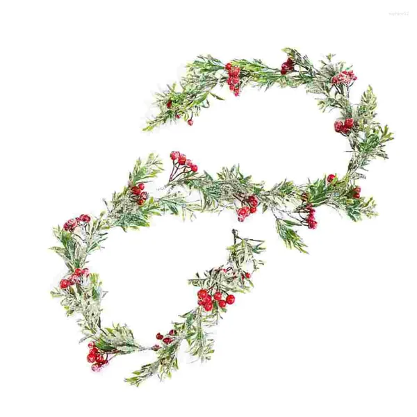 Flores decorativas Red Berry Christmas Garland Artificial Rattan Grinalda Pendurada Corda Fio Videira Para Interior Ao Ar Livre Casa Lareira Inverno