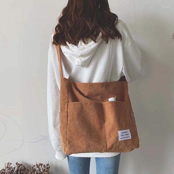 Totes Hylhexyr Modische Handtasche aus gestreiftem Cord für Damen, Umhängetasche, große Kapazität, lässige Umhängetaschen, Studenten-Tasche