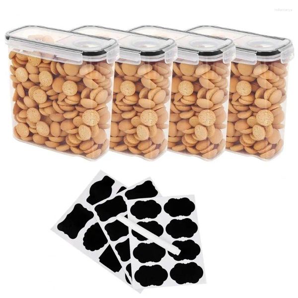 Garrafas de armazenamento Recipientes de alimentos herméticos ajustados de 4 caixas de cereais herméticas transparentes com adesivos de bico de derramamento 2,5l à prova de vazamento para despensa