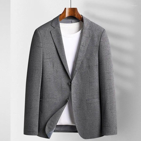 Abiti da uomo Lansboter Grigio Abito primaverile Capispalla Plaid Versione elasticizzata di giovani e di mezza età Piccola tendenza Casual Business quotidiano