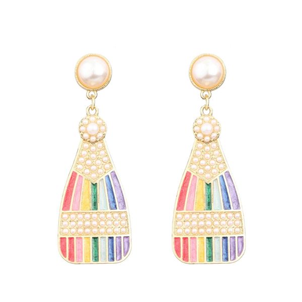 Lampadario pendente Ins Moda creativa Colore arcobaleno Orecchini bottiglia di vino Donne Ragazze Dolce stile coreano Perla Orecchino con strass G Dhieh