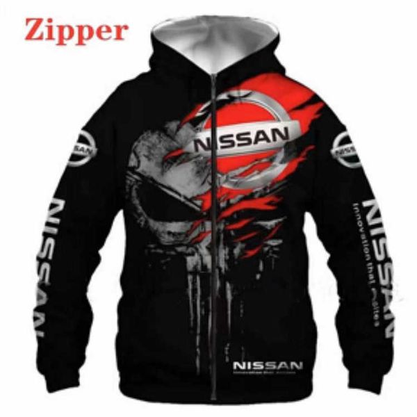 3D-Digitaldruck-Totenkopf-Hoodie für Herren, modische Strickjacke mit Reißverschluss und Auto-Logo-Oberteil