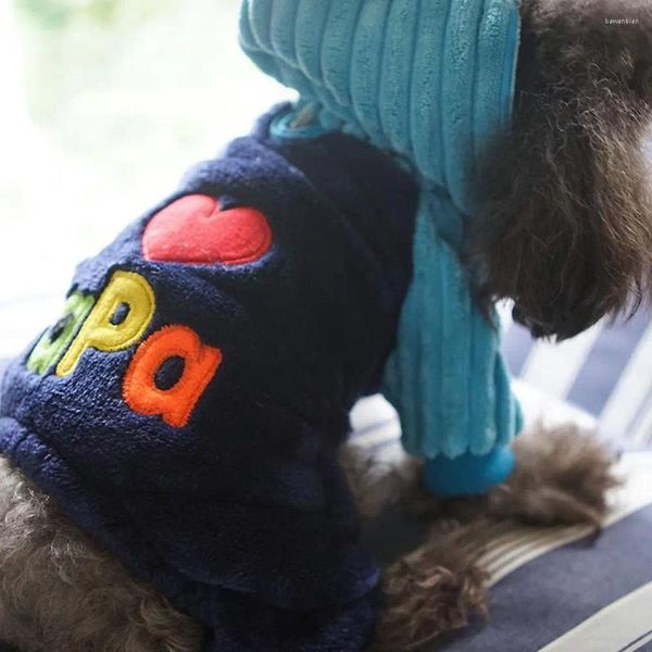 Abbigliamento per cani Unico adorabile modello di lettera inglese Felpa per animali domestici Felpe con cappuccio in pile di corallo Vestiti elastici in tessuto buono per la casa