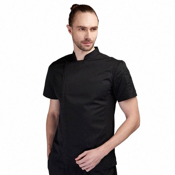 giacca estiva da cuoco camicia nera da chef maschile Ristorante Uniforme Barbiere Abbigliamento da lavoro Tuta 95XL #
