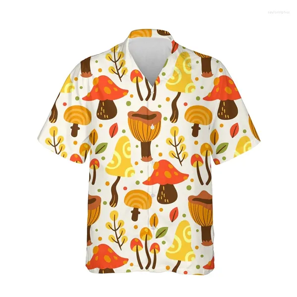 Lässige Hemden für Herren Cooles 3D-gedrucktes Pilz-Blumen-Hawaii-Hemd für Männer Sommer Streetwear Strandblusen Kurzarm-Männerkleidung