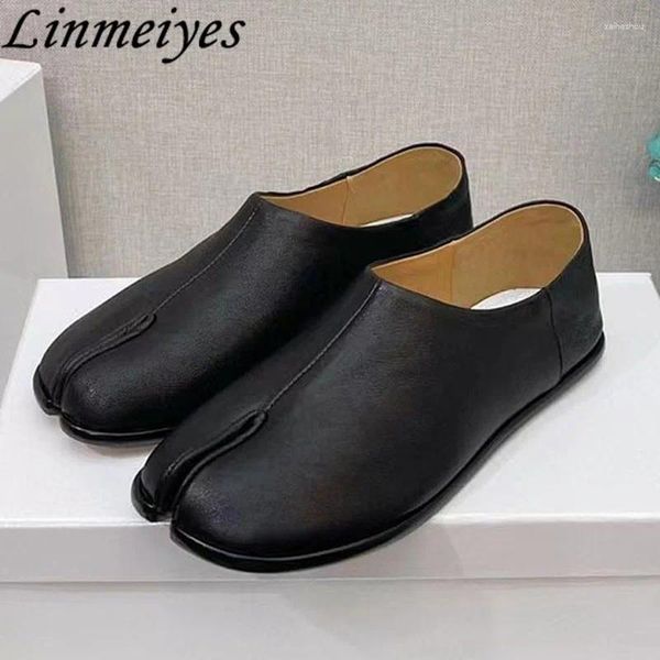 Sapatos casuais split toe mocassins mulher couro genuíno preto branco feminino conforto mules verão plana para mulher