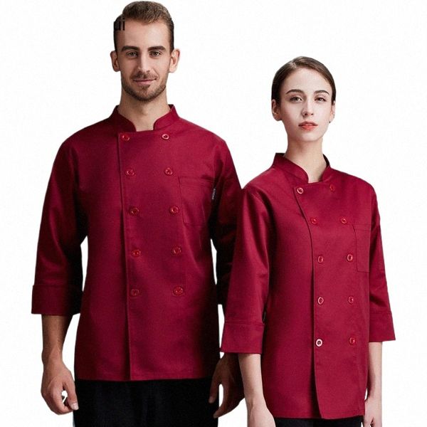 Jaqueta de chef Hotel Cozinha Camisa Homens Manga LG Padaria Cook Coat Unissex Catering Roupas de Trabalho Restaurante Mulheres Garçom Uniforme F5mk #