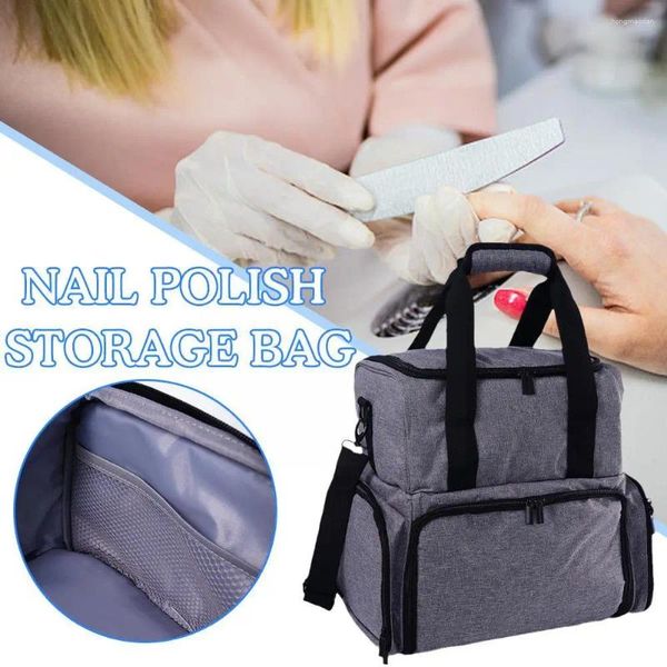 Borse portaoggetti Borsa per smalto per unghie Scatola per cosmetici a doppio strato Borsa da viaggio portatile per trasportare il trucco Contiene bottiglie per organizer per olio J4k7