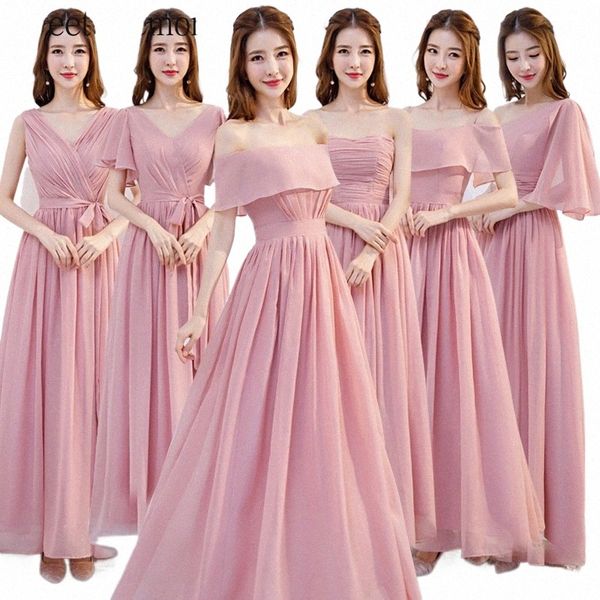 j185 Nach Maß Lg Rosa Brautjungfer Dr. Chiff Vestidos Mädchen Roben A-Line Lace Up Abendkleid Elegante Frau Party Dres 27HV #