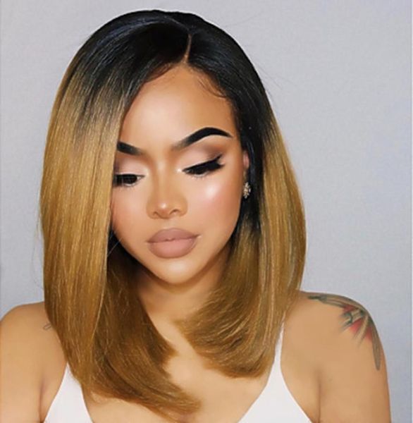 Sweetheart Fashion Dark Roots Blonde Short Bob Straight Perücken 2 Töne 1b27 Swiss Synthetic Lace Front Perücke Ombre Blonde Perücken für W4317274