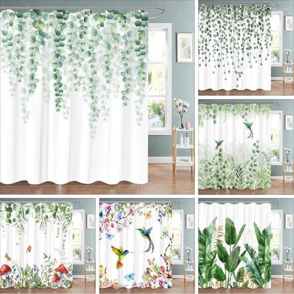 Chuveiro cortinas eucalipto folha botânica floral cortina tropical palmeira verde decoração do banheiro poliéster lavável