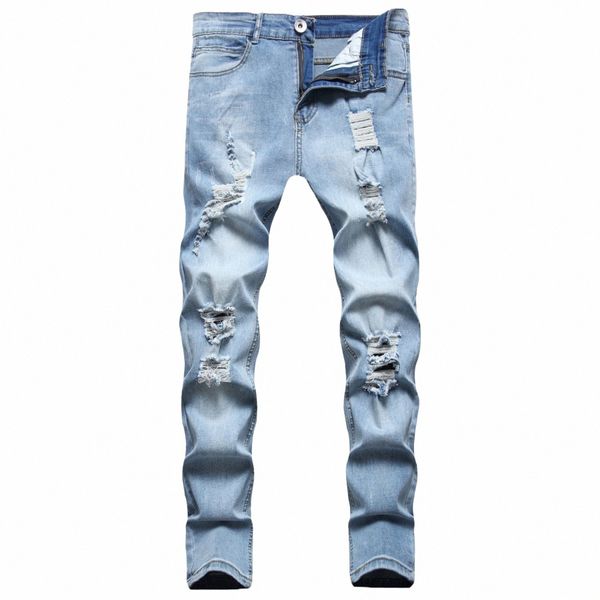 Мужские брюки fi, новинка 2023 года, дышащие рваные джинсы Four Seass, классический стиль, уличная одежда, мужские джинсовые брюки, синие, большие размеры 3615 #