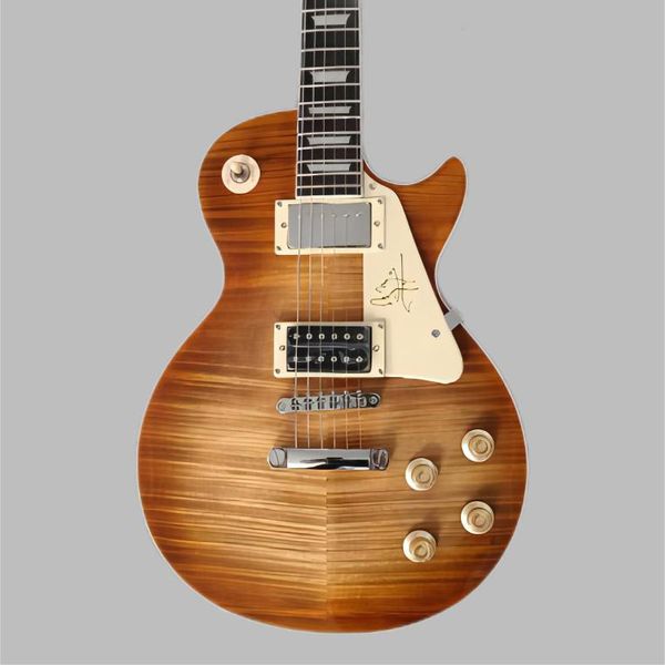 Nuovo arrivo 1959 Jimmy Page Tiger Flame Maple-top Marrone chiaro Sun Burst chitarra elettrica corpo in mogano, hardware cromato258