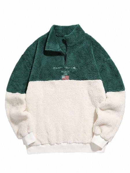 Zaful Fluffy Bulanık Buzlu Buzlu Sweatshirt Erkekler İçin New York Amerikan Bayrağı İşlemeli Hoodie Street Giyim Terleri Kazak Z5065552 F4E0#