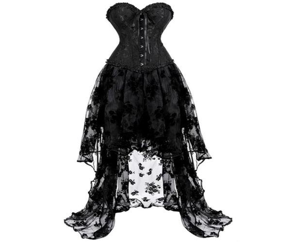 Corsetto Abito Gonna Set Tutu Pizzo Sexy Corsetti overbust per le donne Gothique Plus Size Costume Burlesque Corsetto Vittoriano Nero 2207085907