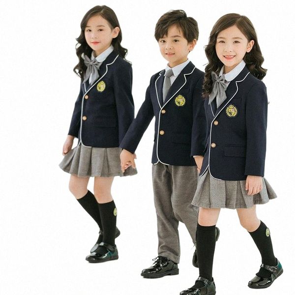 Crianças uniforme escolar britânico meninos meninas blazer casaco cinza saia shorts crianças uniforme do jardim de infância roupas da escola primária conjuntos c2S9 #