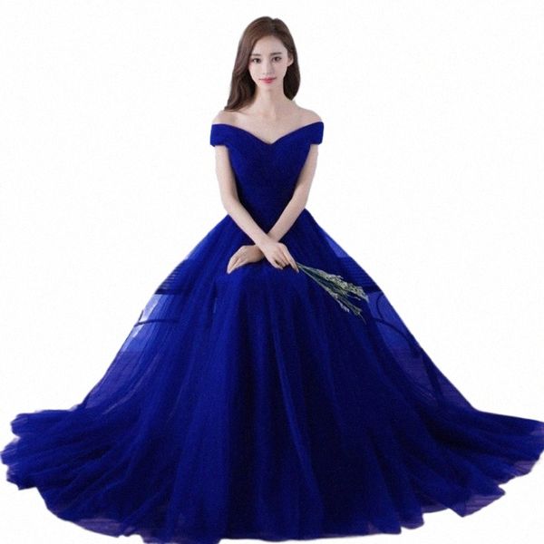 u10338 Colore su misura Taglia Rosa Navy Blu royal Abito da sera Ragazza con scollo a barchetta Prom Lg Abito in tulle Sposa Ospite di matrimonio Dr u0xg #