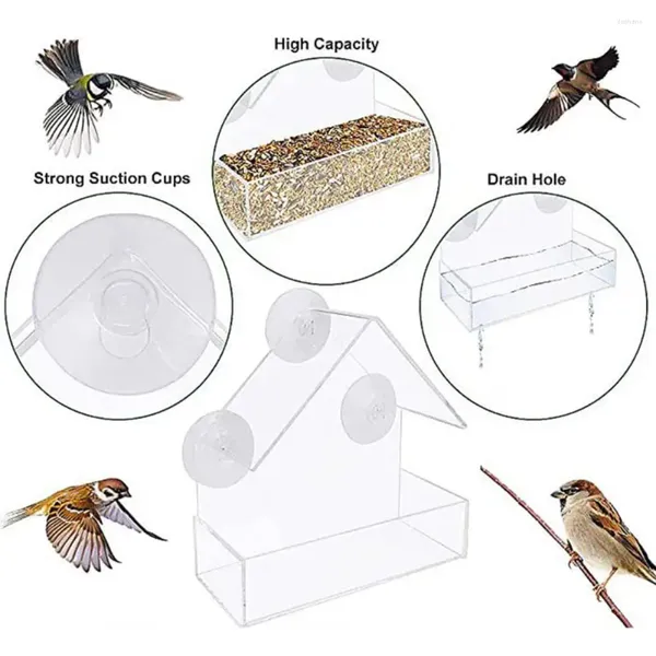 Altre forniture per uccelli Mangiatoia montata su finestra Mangiatoie in acrilico con forti ventose per giardino da giardino Facile da pulire Osservazione del cibo